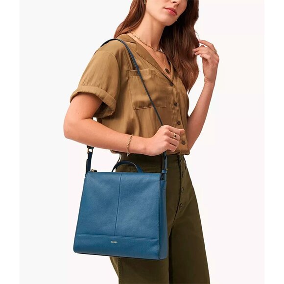 S Fossil Elina Blue Denim Leather Convertible Backpack SHB2979944 NWT $250 main image 4